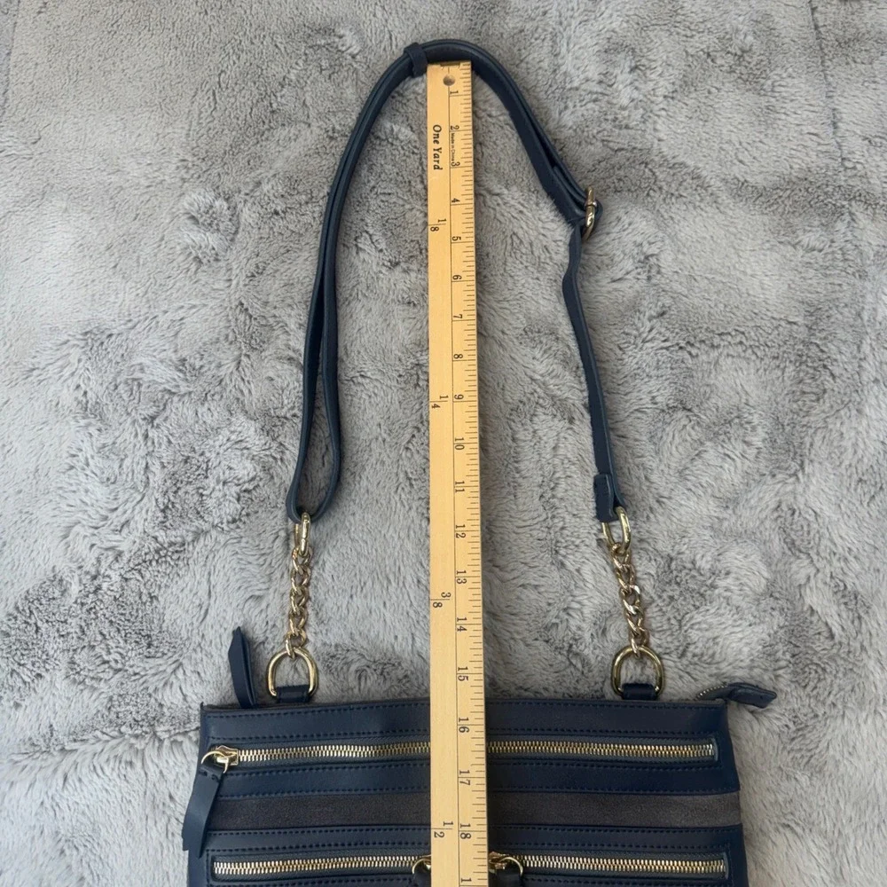 Spartina 449 ‎ Navy Gray Leather Suede Crossbody Bag Gold Hardware
